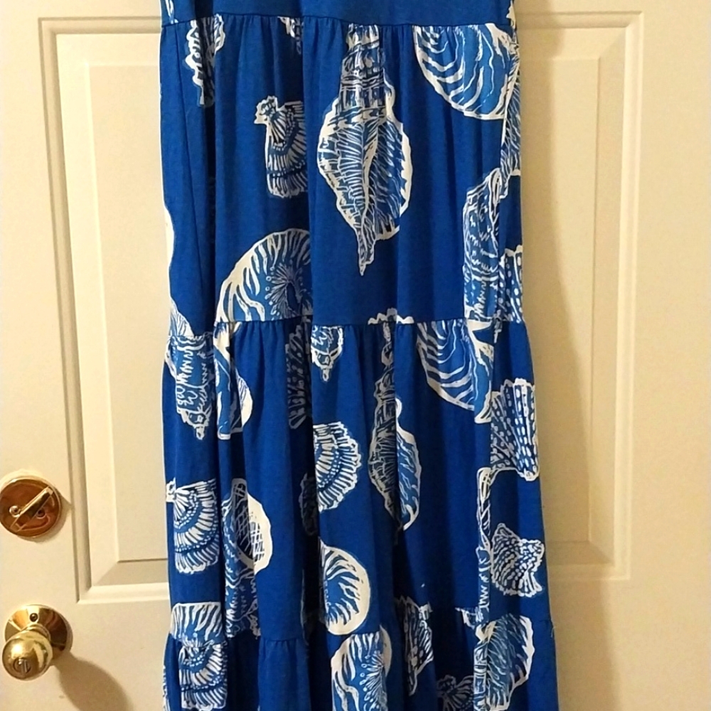 Lilly Pulitzer NWOT Women's XS Sydnee Seashell Print Maxi Dress Blue White - Picture 5 of 9